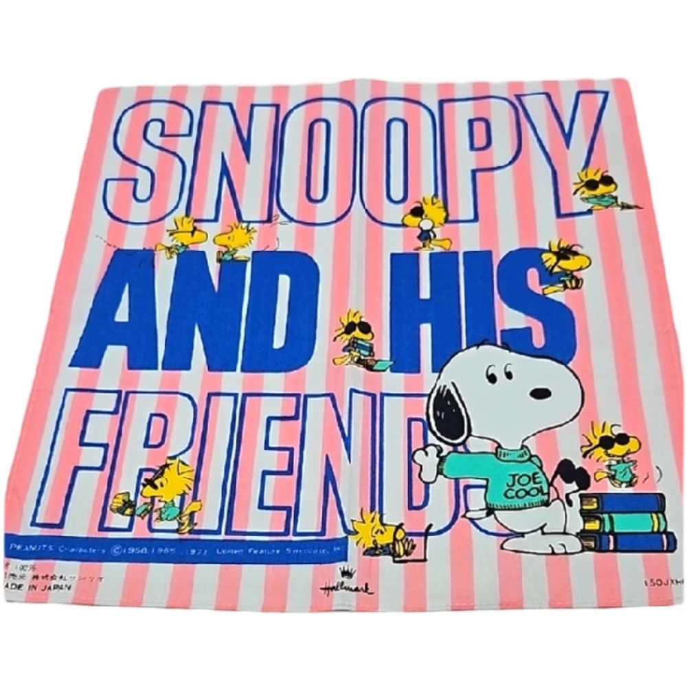 Vintage Snoopy and His Friends Striped Pink and Blue Handkerchief